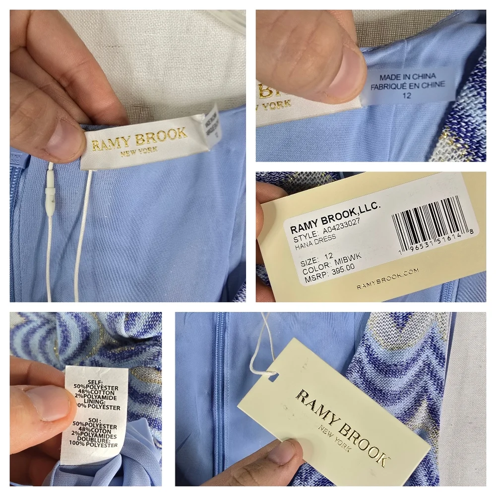 Ramy Brook Womens Size 12 Blue White Hana Jacquard Cut Out Mini Dress - Picture 3 of 7